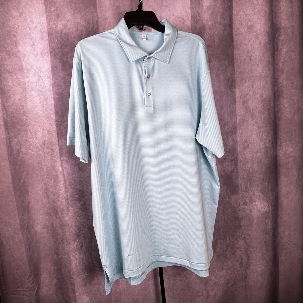 Peter Millar Summer‎ Comfort Men's XL Aqua w/Stripe Golf Short Sleeve Polo Shirt